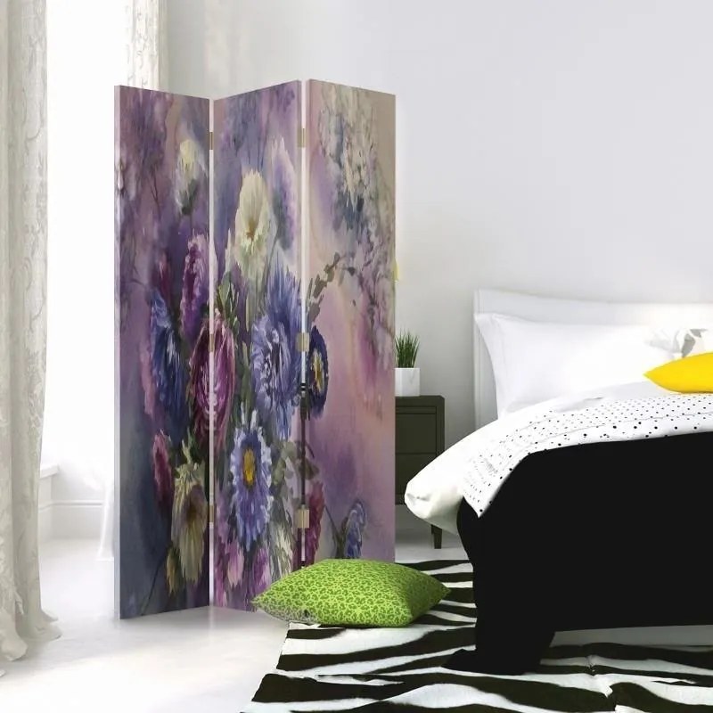 Gario Paraván Lila virágcsokorral Méret: 145 x 170 cm, Kivitelezés: Forgó paraván 360°
