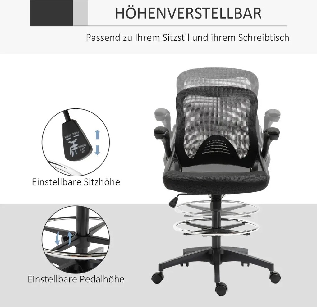 Vinsetto irodai szék, íróasztali szék, álló funkcióval, lábtartóval, forgóüléssel, szövet, fekete.