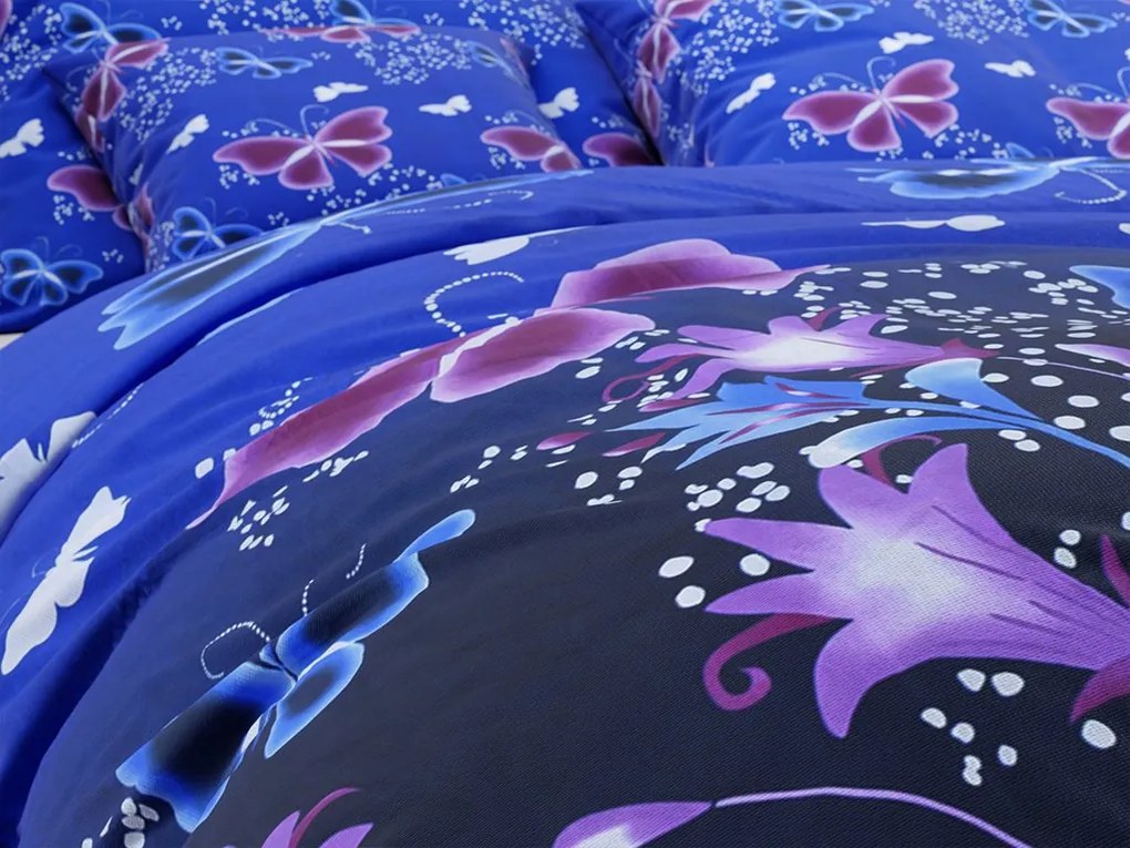 Pamut ágynemű VIOLET BUTTERFLY sötétkék Ágyneműhuzat mérete: 70 x 90 cm | 140 x 200 cm