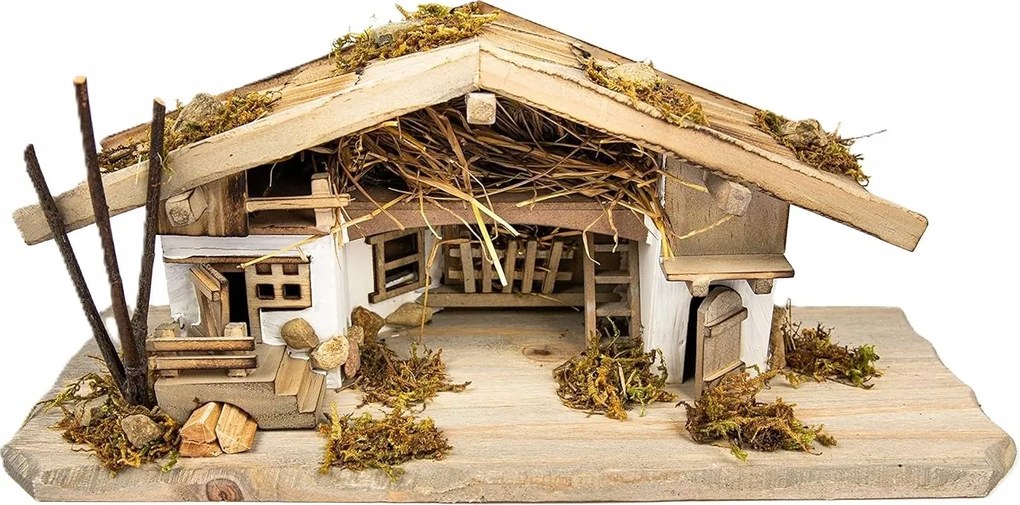 Karácsonyi Betlehem Istálló Dekoráció 33x12x14CM Figurákhoz 3-6 CM