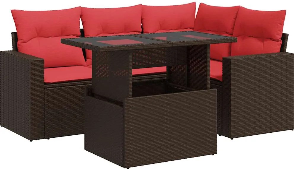 vidaXL 5 részes barna polyrattan akácfa kerti ülőgarnitúra párnával