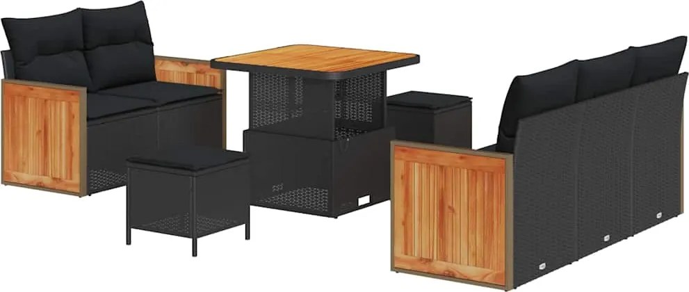 vidaXL Kerti Kanapé Szett 8 pcs Fekete Poli Rattan és Porfestett Acél