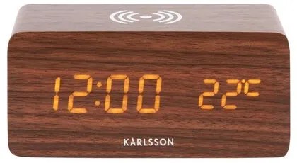 Karlsson 5933DW LED-es ébresztőóra/óra töltővel 15 cm, barna