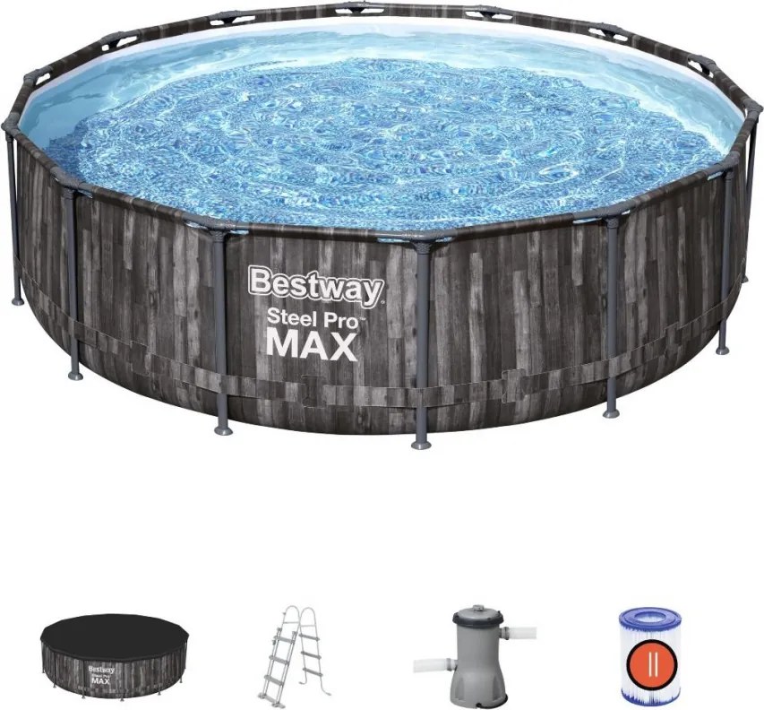 NAXOS Fa hatású fémvázas medence szett 427x107 cm