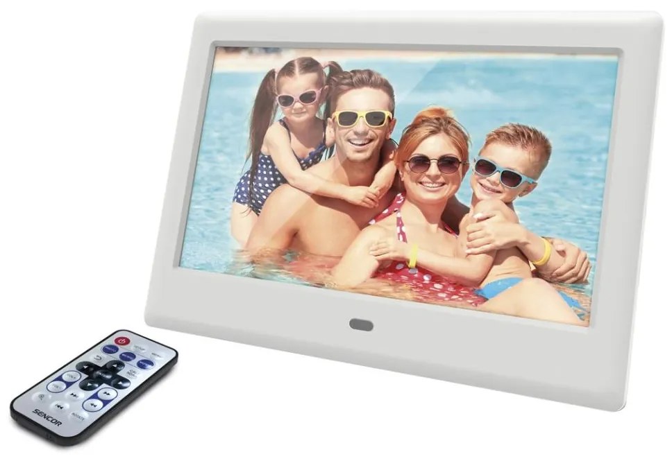 Sencor - Digitális képkeret hangszóróval 230V fehér + távirányító