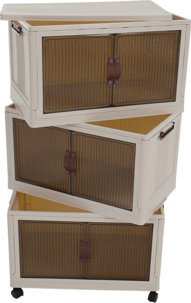 Összecsukható szekrény, fehér/barna, műanyag, POSA TYP 2