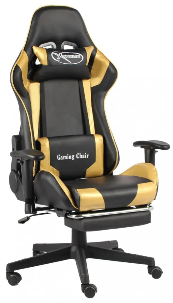 aranyszínű PVC forgó gamer szék lábtartóval