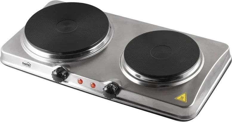 Home HG R 04SS hordozható elektromos főzőlap, dupla, teljesítmény 1000 W + 1500 W, ∅15 cm + ∅18 cm főzőfelület, rozsdamentes készülékház