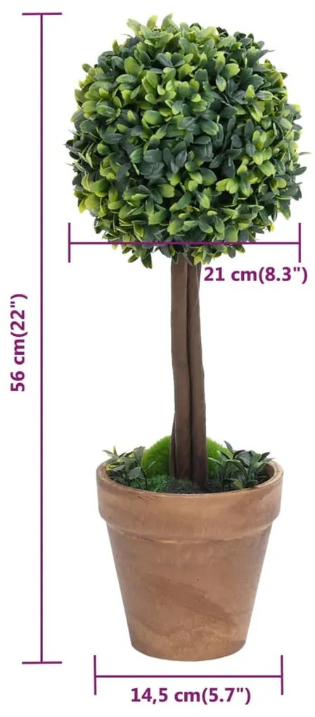 2 db zöld gömbalakú cserepes műpuszpáng 56 cm