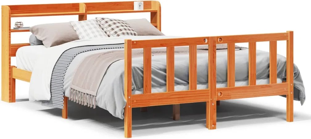 vidaXL viaszbarna tömör fenyőfa ágykeret fejtámlával 120 x 200 cm