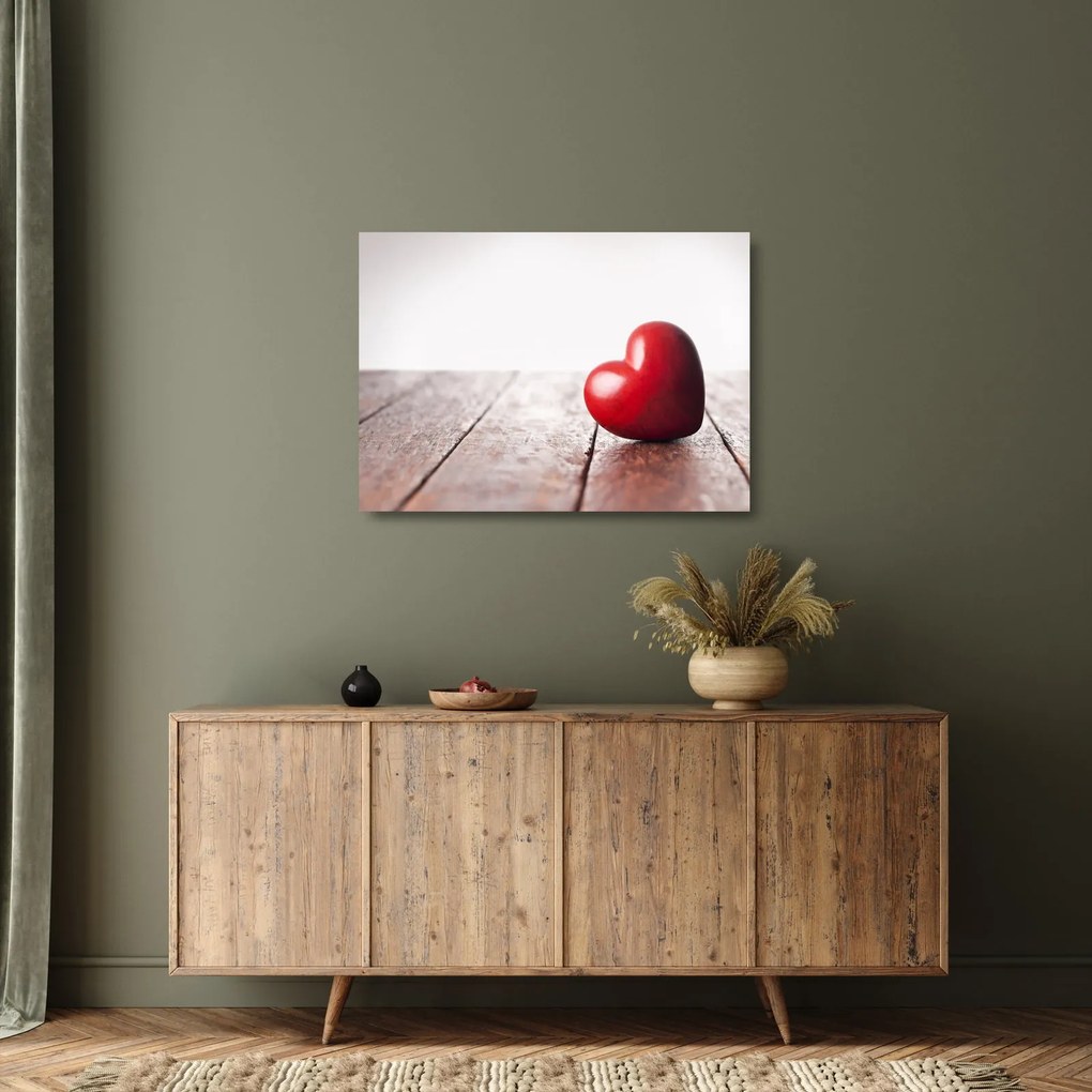 Egy fából készült szív képe (üvegen) (70x50 cm)