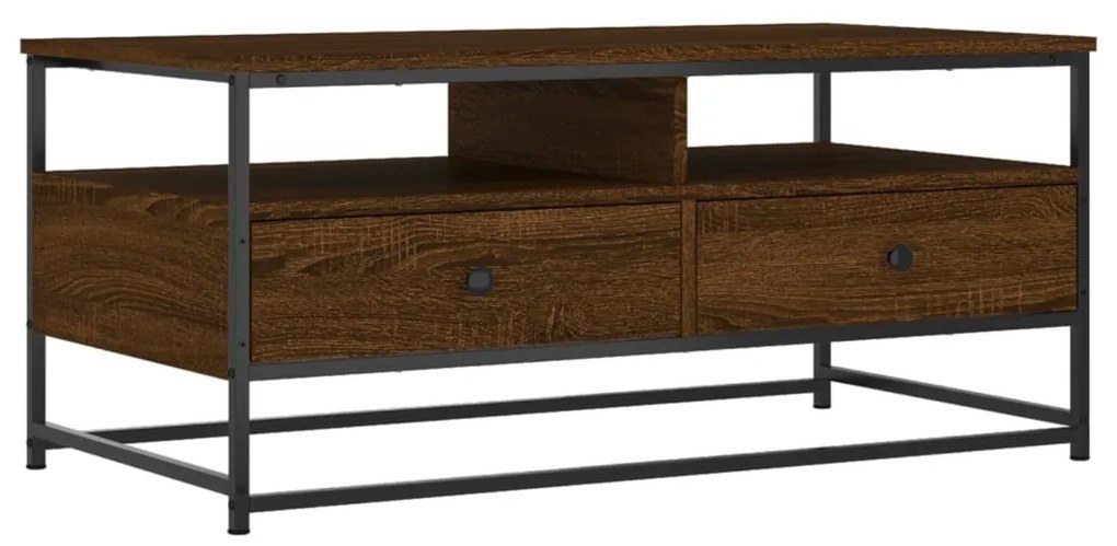 Barna tölgyszínű szerelt fa dohányzóasztal 100 x 51 x 45 cm