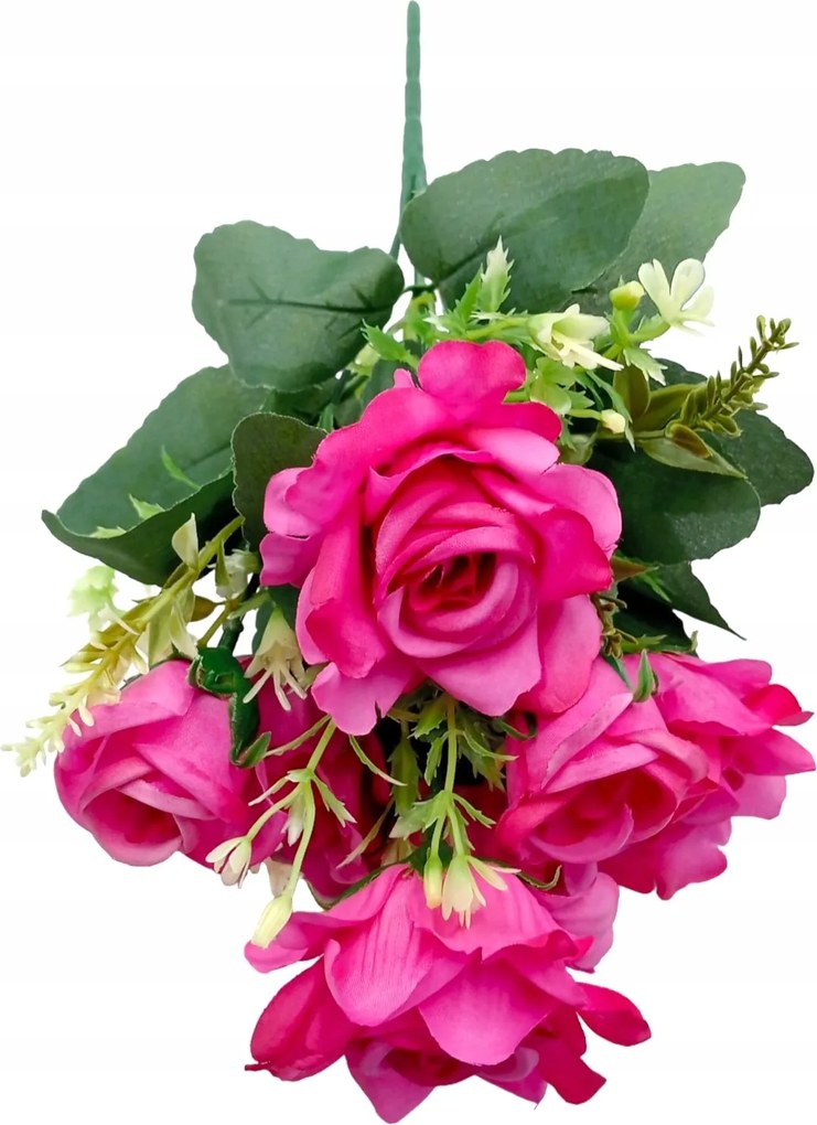 Virágcsokor műrózsa sötét rózsaszín dekoratív ág 32 cm