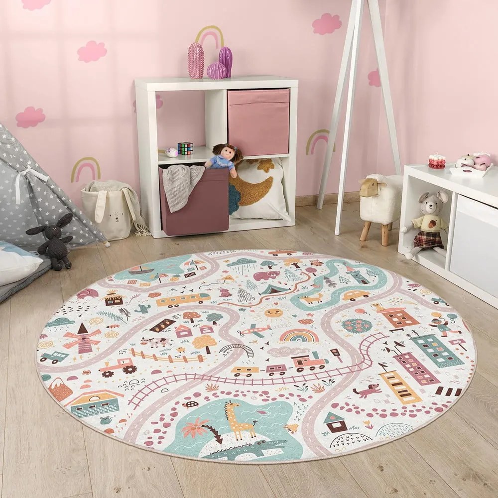 Mosható gyerek játszószőnyeg ø80 cm Furry World – Mila Home