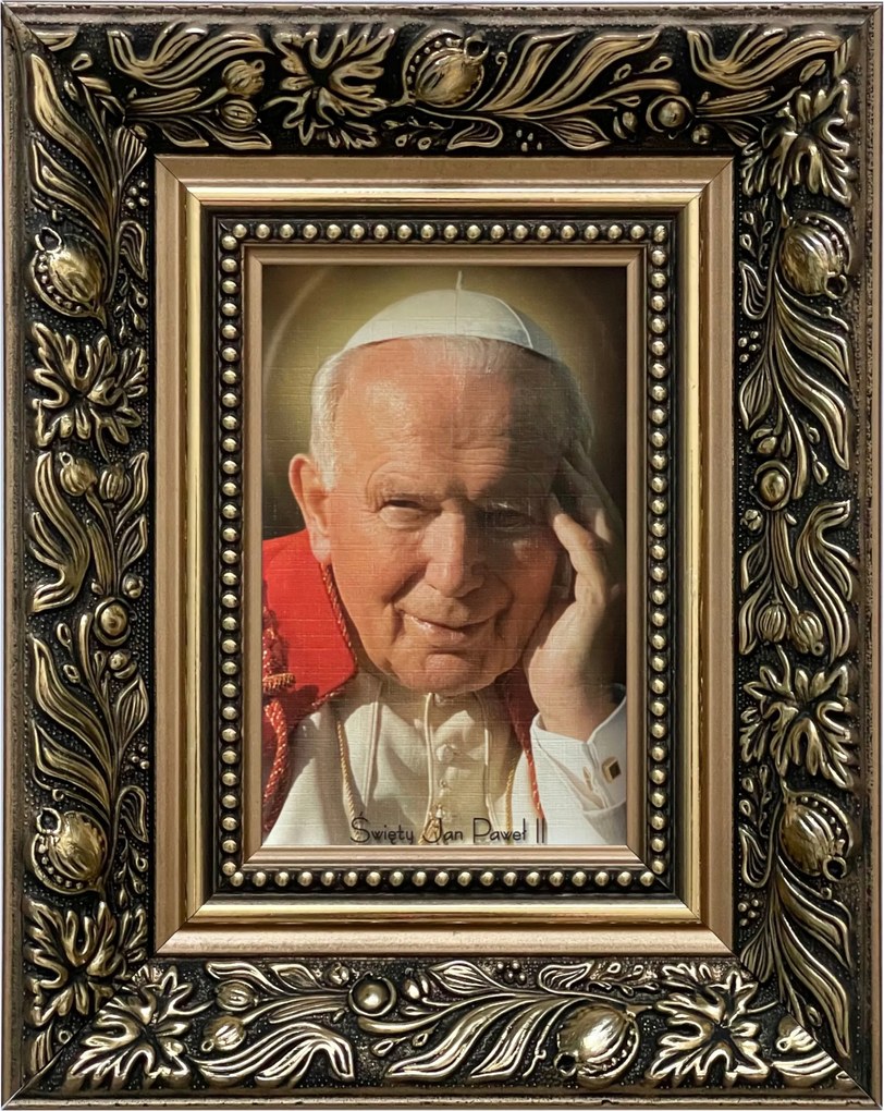 Vászonkép 25x20 Szent II. János Pál Pápa Arany Díszített Fa Keret