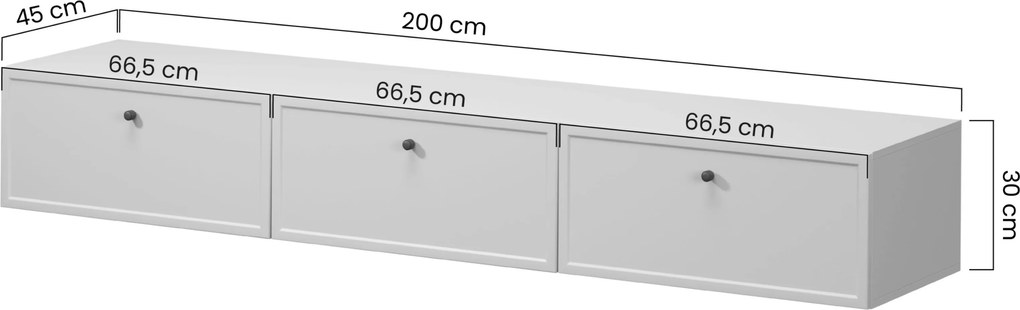 Lorini fali TV szekrény 200 cm fiókos - kasmír / fekete T-bar fogantyú