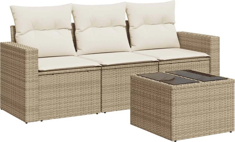 vidaXL 4 részes bézs polyrattan kerti ülőgarnitúra párnákkal
