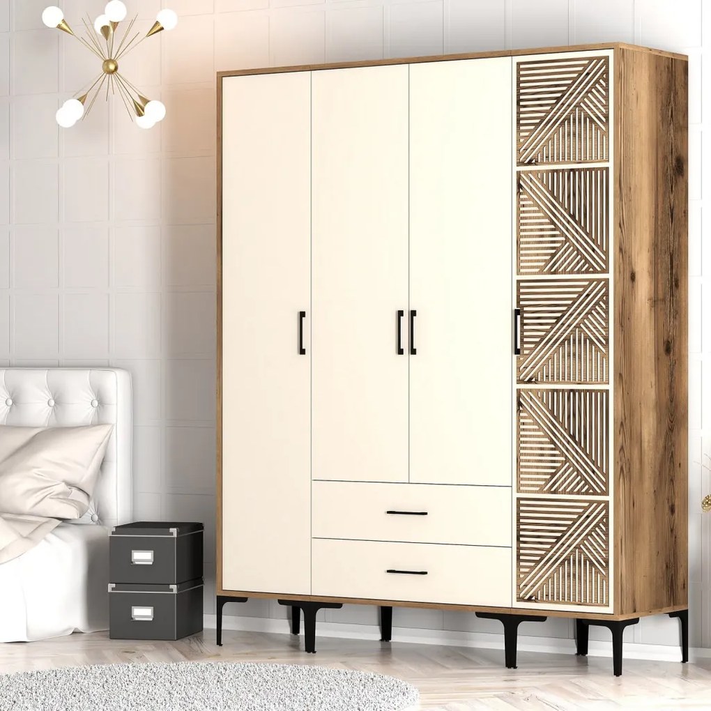 Kumsal gardróbszekrény, dió-krém, 160 cm – TR845HCT5491