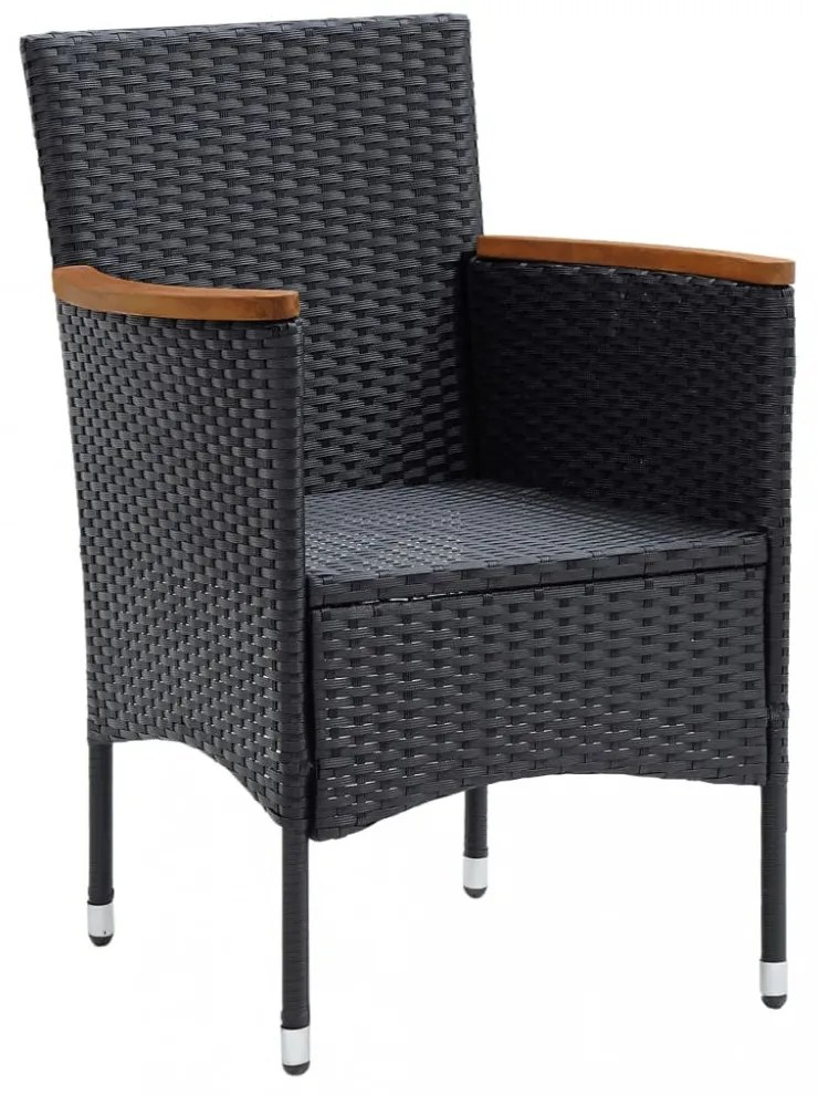 7 részes fekete polyrattan kerti étkezőgarnitúra párnákkal