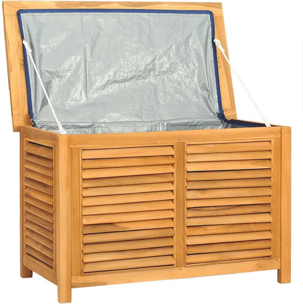 vidaXL tömör tíkfa kerti tárolóláda zsákkal 90 x 50 x 58 cm