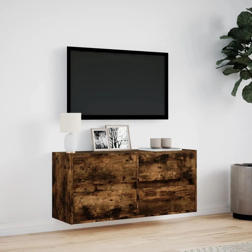 füstös tölgy színű fali TV-szekrény LED-ekkel 100x31x45 cm