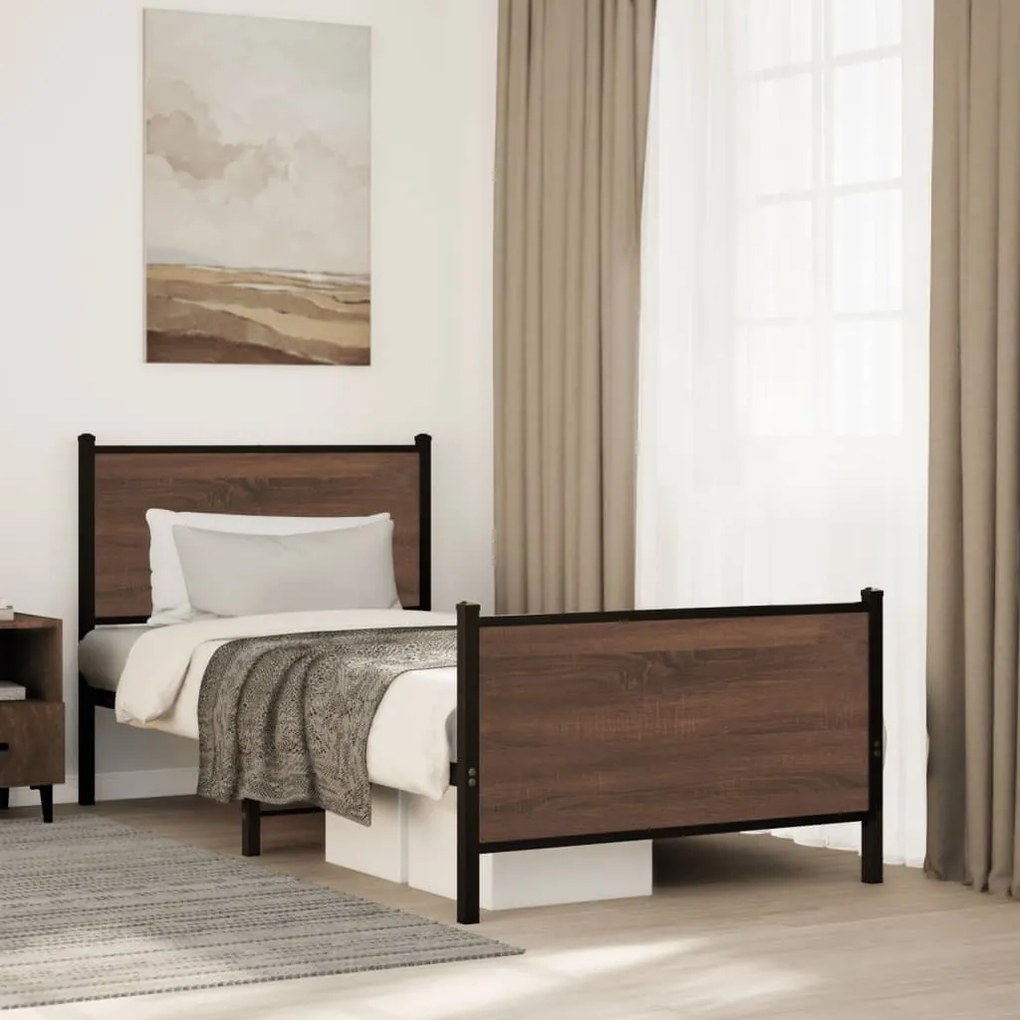 barna tölgy színű fém ágykeret matrac nélkül 75 x 190 cm