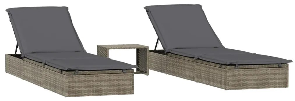 2 db szürke polyrattan napágy asztallal