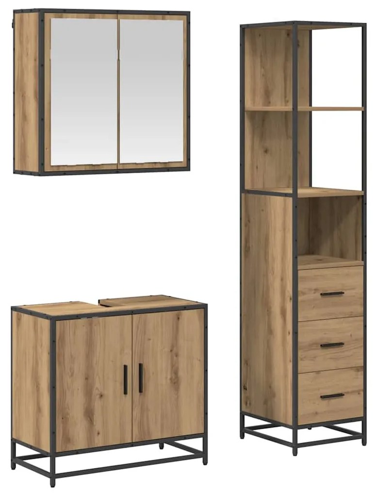 Fürdőszoba bútor szett 3 pcs kézműves tölgy 65 x 33 x 60 cm