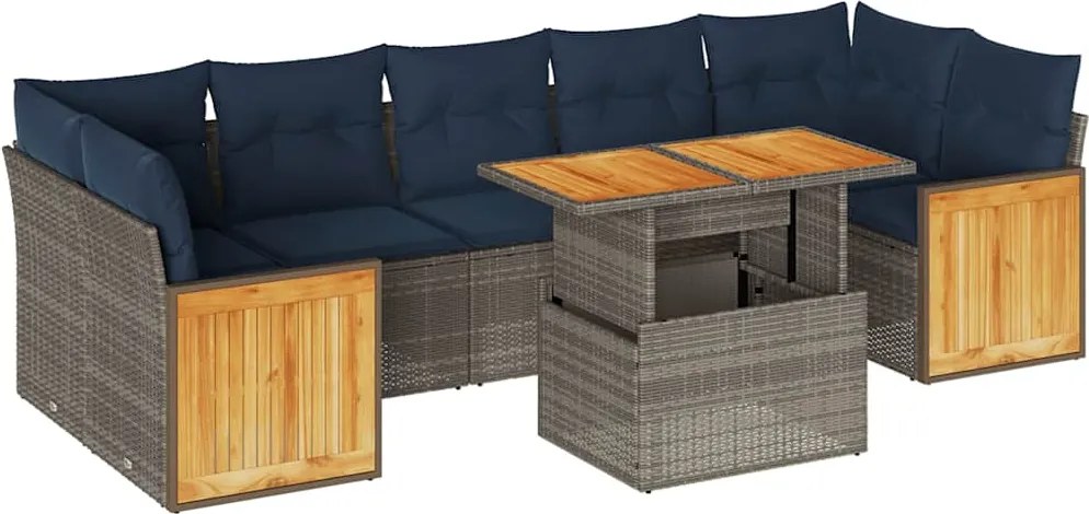 vidaXL 8 részes szürke polyrattan akácfa kerti ülőgarnitúra párnákkal