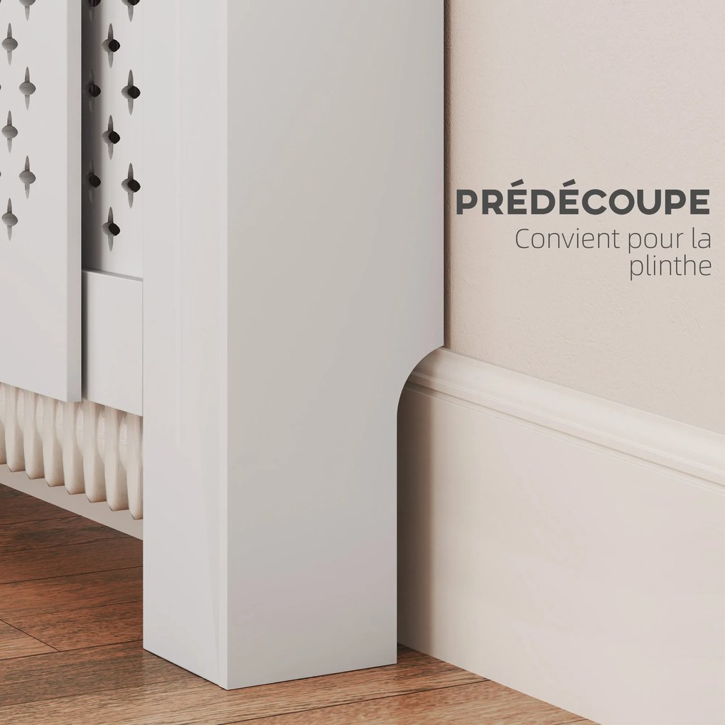 HOMCOM Állítható Radiátorborító Modern Méhsejt Mintával 136-200 x 21,5 x 91,7 cm Fa Radiátorborító Hálószobába, Nappaliba - Fehér | Aosom
