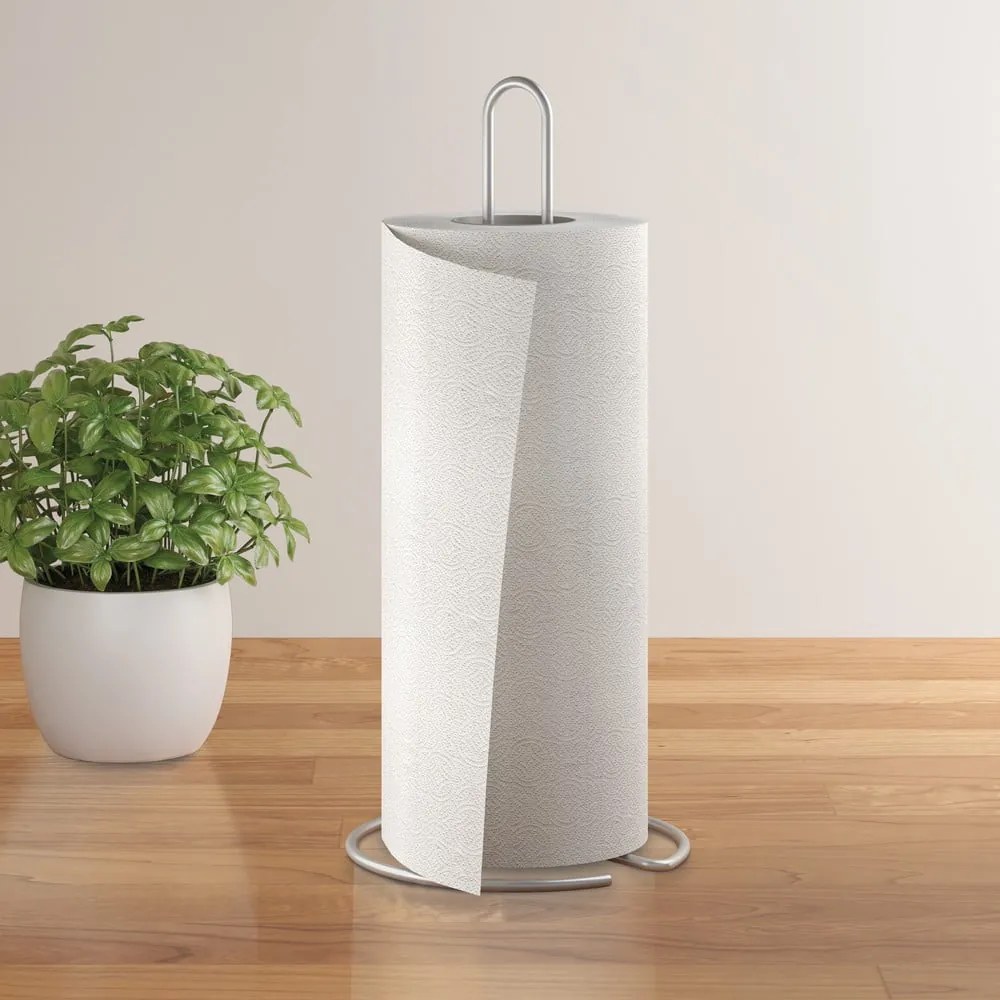 Fényes ezüstszínű acél papírtörlő tartó ø 14 cm Luxy – Metaltex