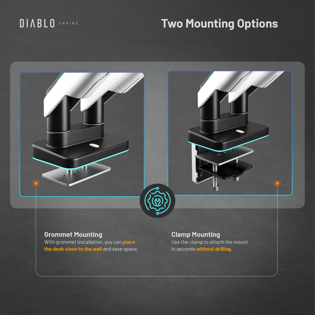 Dupla monitortartó 35" RGB fehér-fekete: Diablo X-Arm Dual