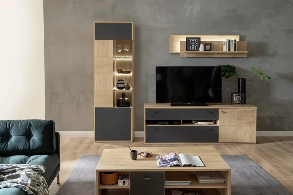 Valencia TV állvány tölgy, antracit 184 cm