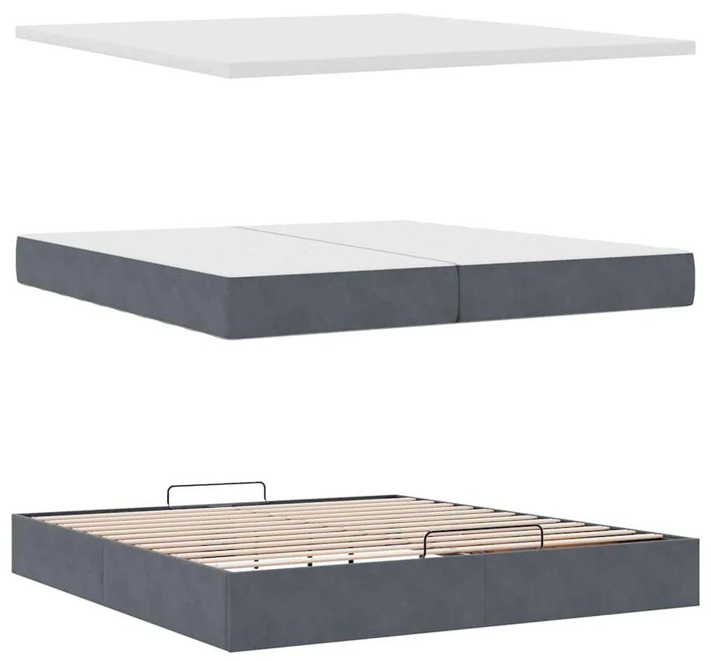 Ottomán ágykeret matraccal sötétszürke 200x200 cm bársony