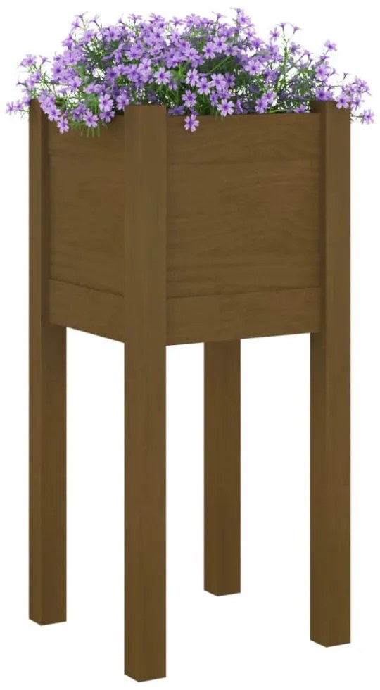 2 db mézbarna tömör fenyőfa kerti virágtartó 31 x 31 x 70 cm