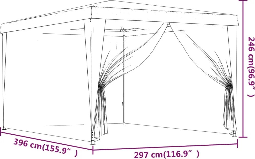 Kék HDPE rendezvénysátor 4 hálós oldalfallal 3x4 m