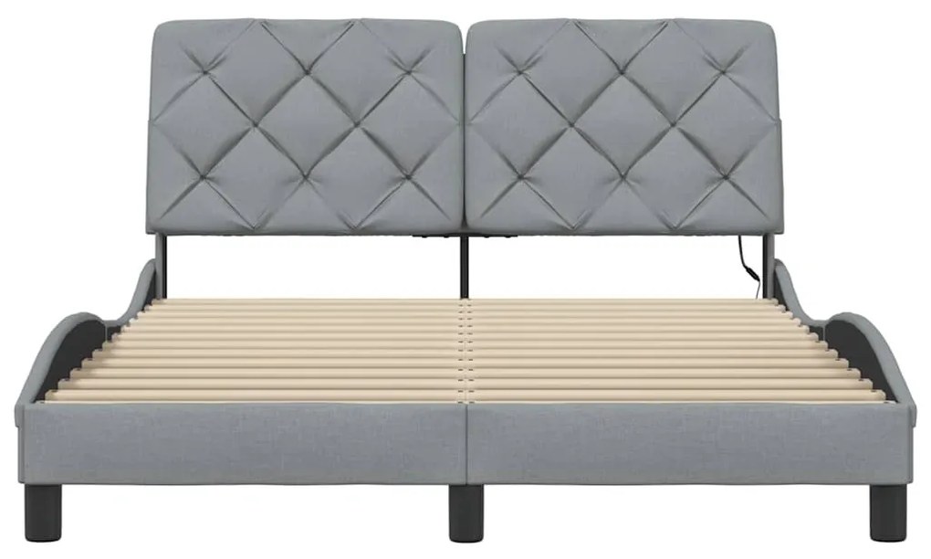 világosszürke szövet ágykeret LED-ekkel matrac nélkül 120x200cm