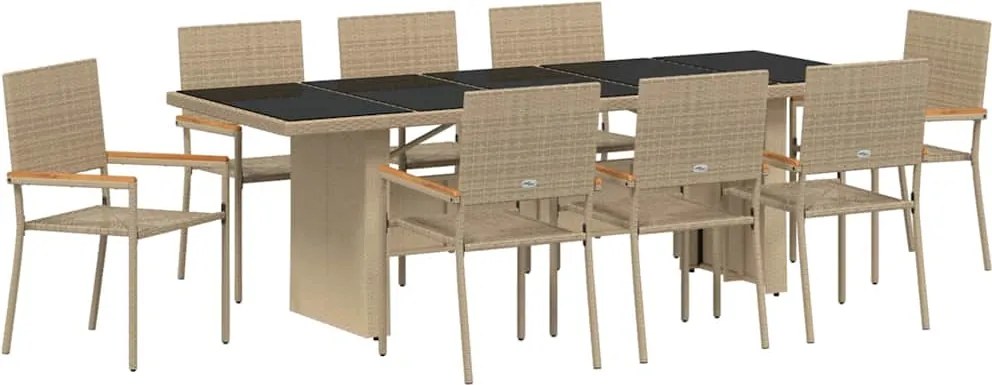 vidaXL Kert étkező szett 9 pcs Bézs polirattan