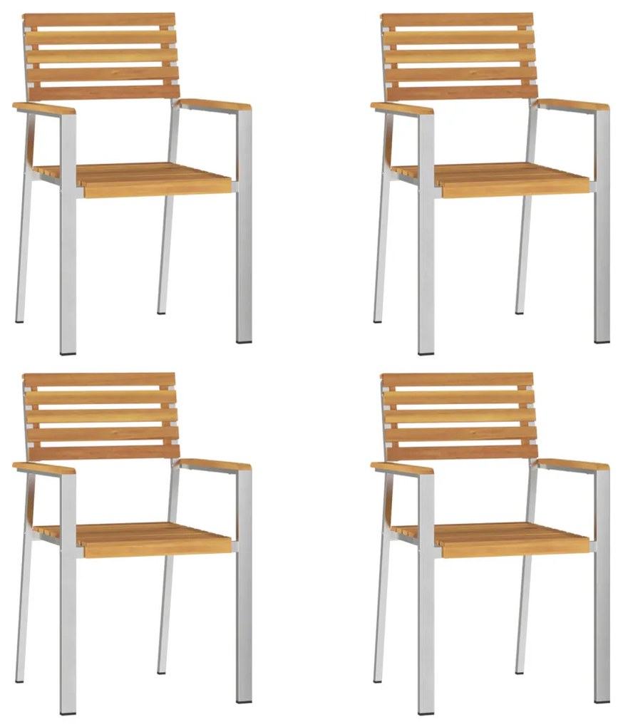 5 darabos kerti étkező szett tömör akácfából, Kültéri étkezőasztal 150x90x75 cm tömör akácfából, Összecsukható kerti székek 4 db tömör akácfa és acél