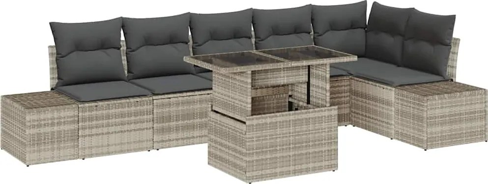 vidaXL Kerti Kanapé Szett tárolóval 7 pcs Világosszürke Poli rattan