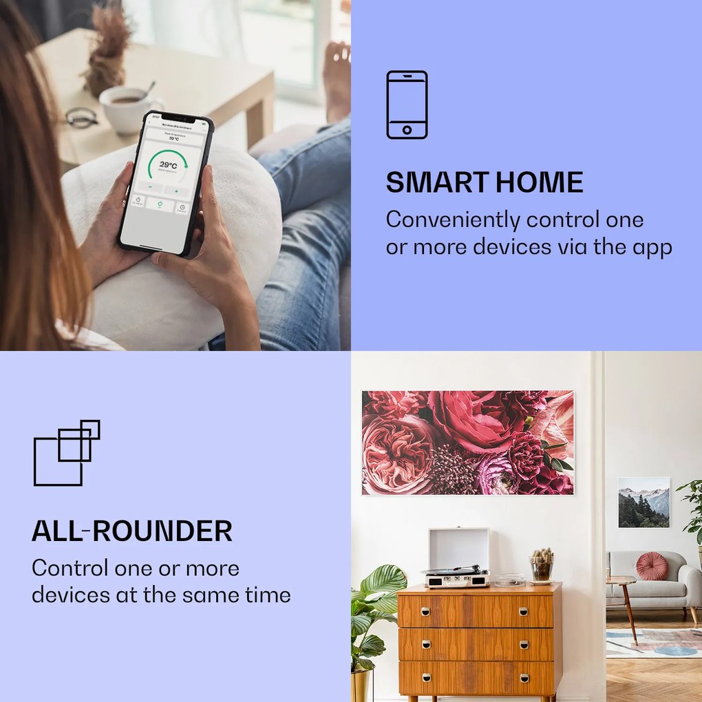 Klarstein Wonderwall Air Art Smart, infravörös hősugárzó, 120 x 60 cm, 700 W, virág