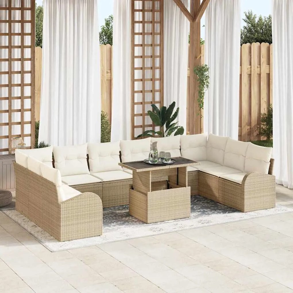Kerti Kanapé Szett 11 pcs bézs és krémszínű 100 x 55 x 73 cm