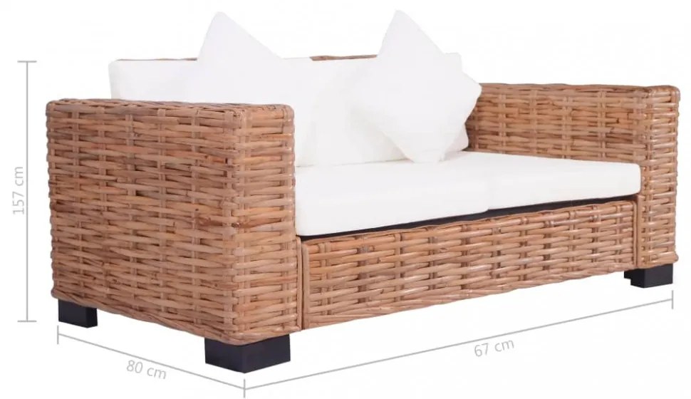 2 részes természetes rattan kanapészett párnákkal