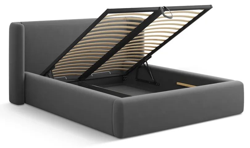 Szürke kárpitozott ágyneműtartós franciaágy ágyráccsal 160x200 cm Jason – Windsor & Co Sofas