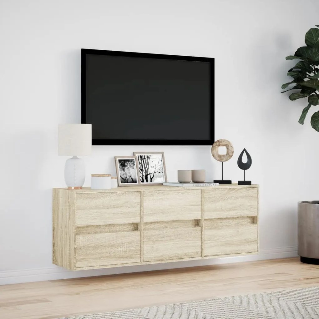 sonoma tölgy színű fali TV-szekrény LED-ekkel 130x31x45 cm