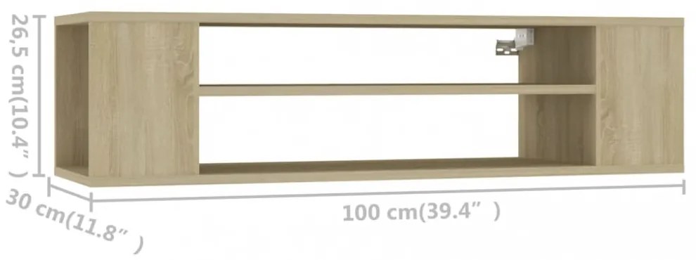 sonoma tölgy színű szerelt fa függő TV-szekrény 100x30x26,5 cm