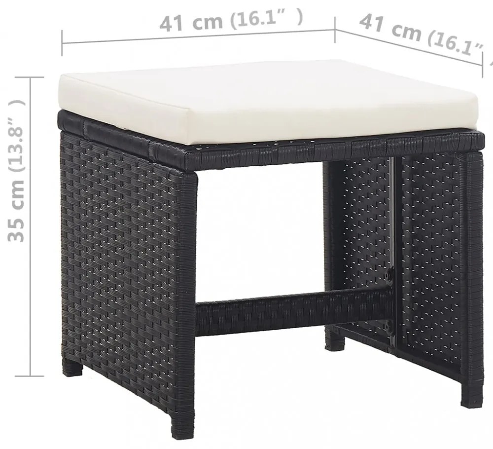 5-részes fekete polyrattan kültéri étkezőszett párnákkal