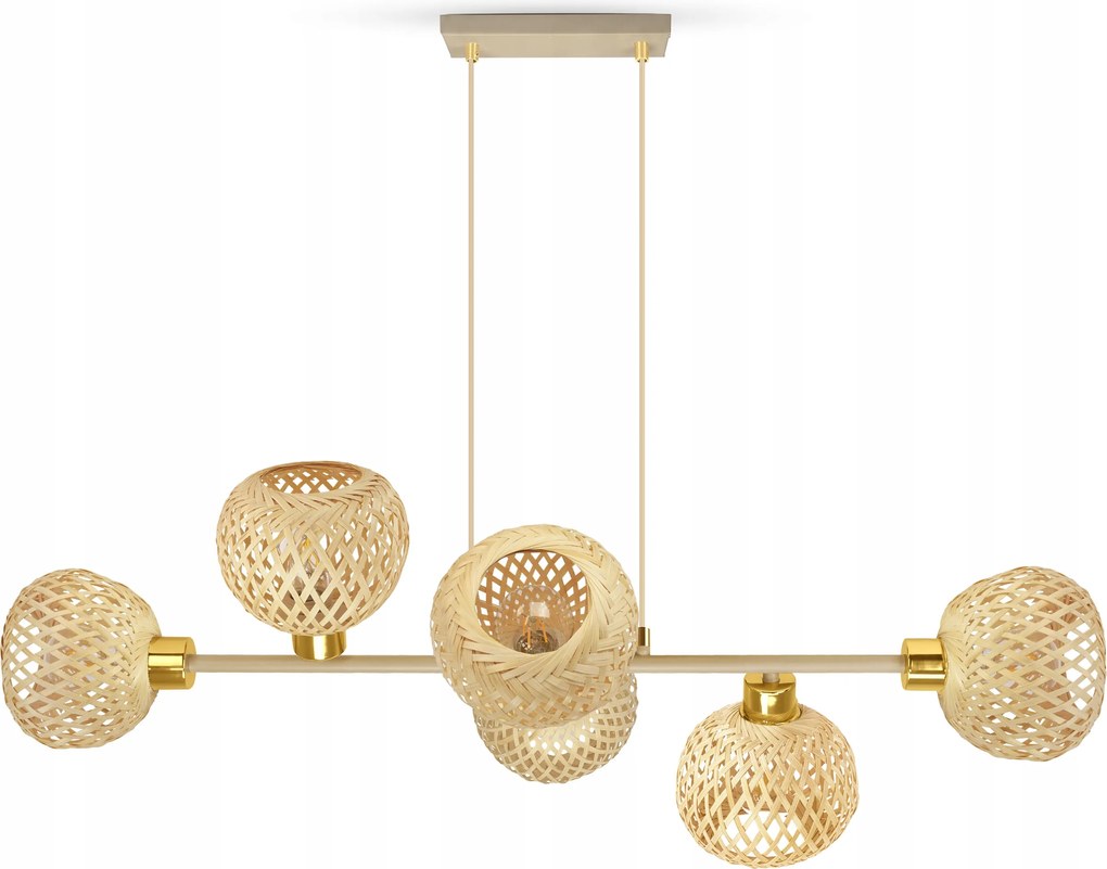 Függő mennyezeti lámpa bambusz boho japandi bézs nappali asztal 6 E27