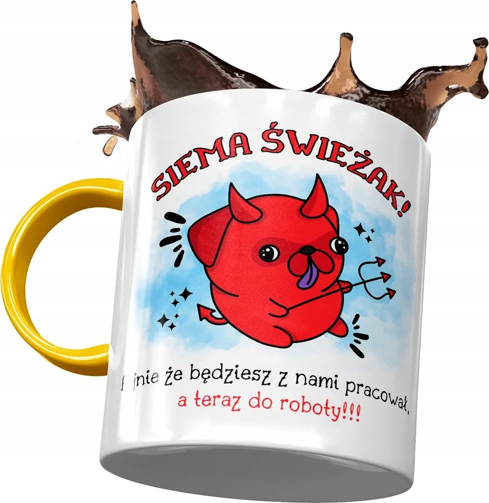 Sárga üdvözlő bögre Munkahelyi üdvözlő bögre fényképes nyomtatással