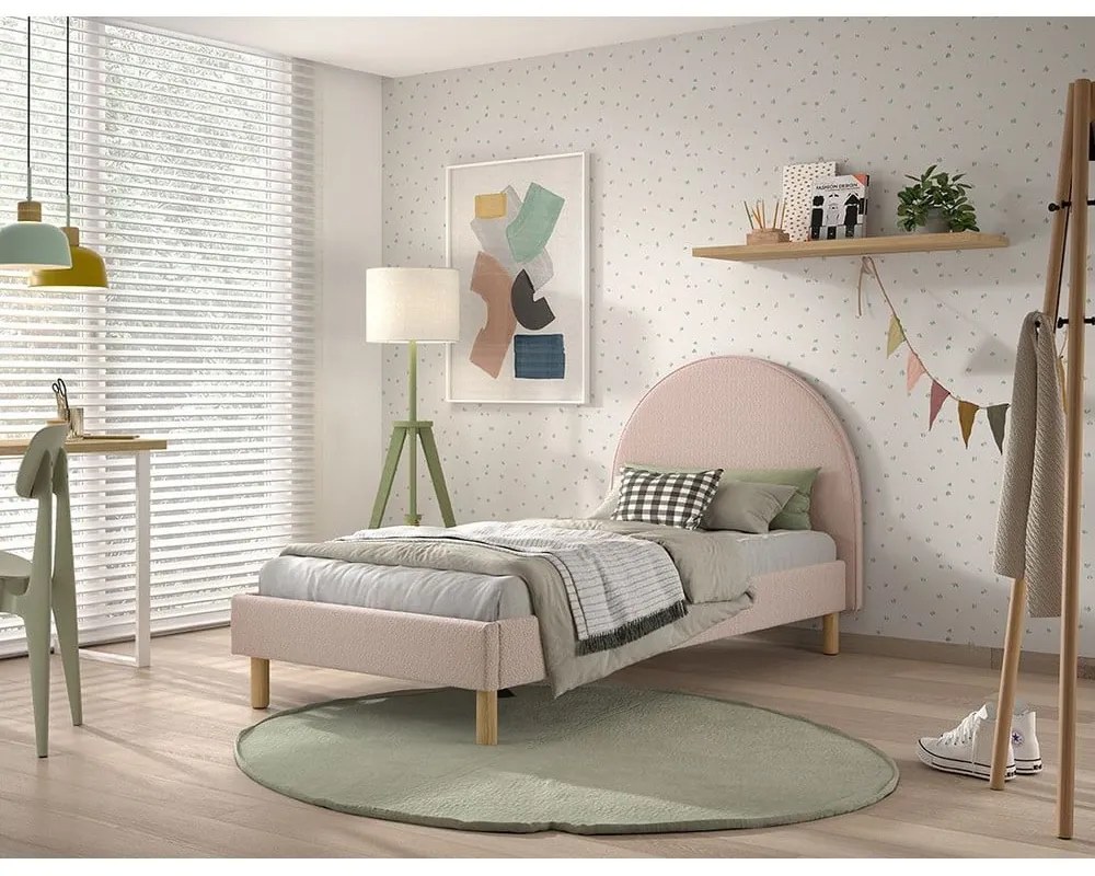 Rózsaszín kárpitozott egyszemélyes ágy ágyráccsal 90x200 cm MOON – Vipack